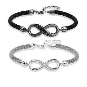 Couple's Infinity Symbol Rope Bracelet, crafted from premium copper with zirconia accents and an adjustable S925 extension chain. The perfect holiday gift for your boyfriend, girlfriend, or best friend. permanent  hand  chain