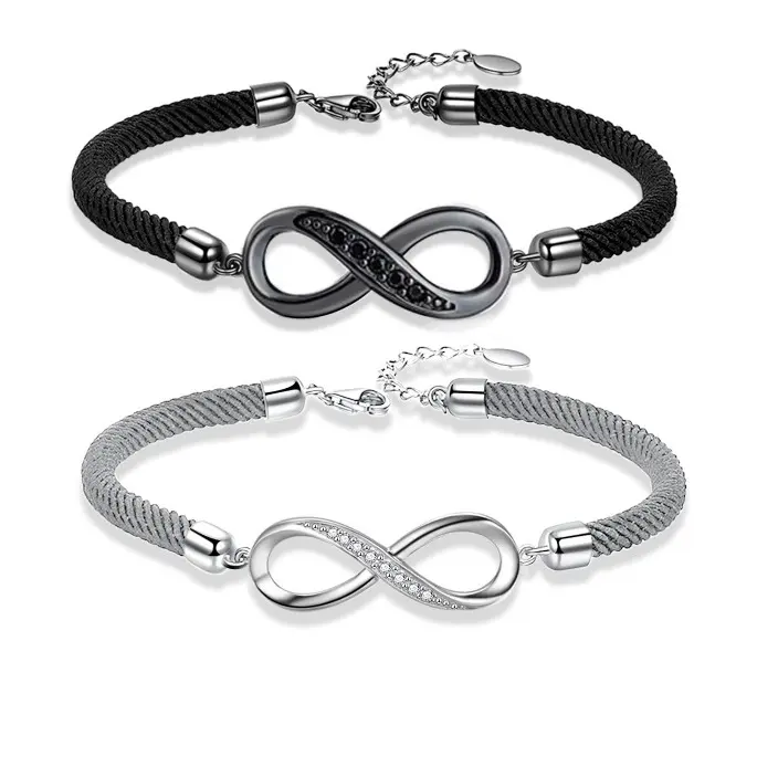 Couple's Infinity Symbol Rope Bracelet, crafted from premium copper with zirconia accents and an adjustable S925 extension chain. The perfect holiday gift for your boyfriend, girlfriend, or best friend. permanent  hand  chain