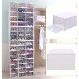 New 24 Pack Stackable Clear Plastic Shoe Storage Boxes Clamshell Shoebox Foldable Shoe Organizer Shoe Container With Round Holes 24 PCS