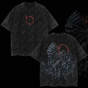 Superstyle Flamebound Knight Cursed Flame of Cinders Dark Souls III Edition Double Printed Oversize Lightweight Acid Washed Tee Game Graphic Design Top 100% Cotton 250gsm Streetwear Game T-Shirt Clothes Menswear Womenswear 8G6 K40