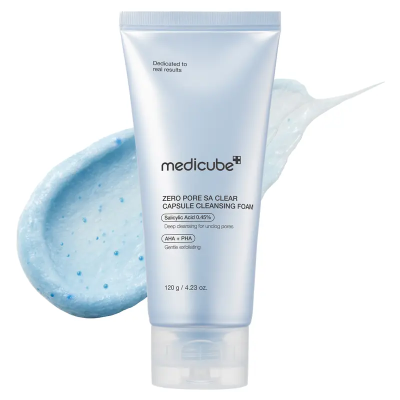 [medicube] Zero Pore Clear Blue Capsule Facial Cleanser for Skin Texture, Blackhead & Pore Care | AHA, BHA & PHA for Double Cleansing, Daily Gentle Face Wash, Korean Skincare | 120g / 4.23 oz