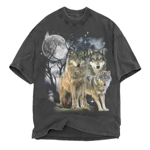 Wolf 90s Vintage Graphic T-Shirt, Three Wolf, 2000s Nature T-Shirt, Vintage Unisex Oversize Tee, Cute Wolf Gift, Faded T-Shirt, Howling Wolf