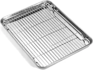 Baking Sheet with Wire Rack Set, Zacfton Stainless Steel Cookie Sheet Baking Pan Toaster Oven Tray with Cooling Rack, 12.4 x 10 x 1 Inch Quarter Sheet Pan - Non Toxic & Dishwasher Safe Bakeware Sturdy Aluminium Baked