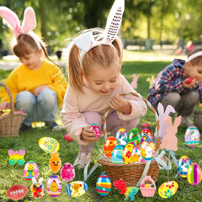 36 Pack Prefilled Easter Eggs with Fidget Toys Bright Colorful Easter Eggs Prefilled with Variety Easter Stress Toys Inside Great for Kids Toddler Easter Basket Stuffers Eggs Fillers Party Favors