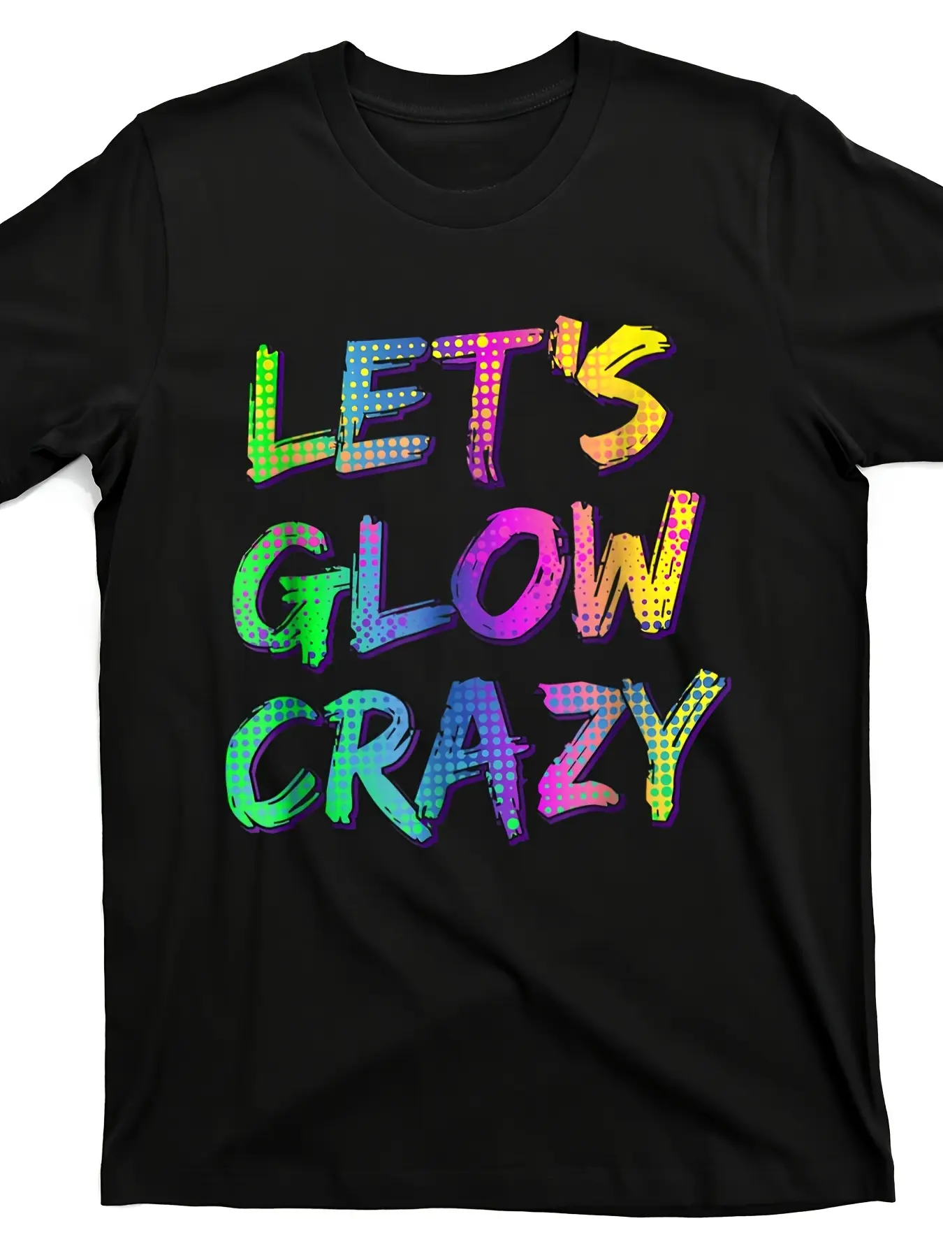 Let'S Glow Crazy Neon Party Tee - Men'S Retro Street Style Cotton T-Shirt Short Sleeve Round Neck Vibrant Glow-in-the-Dark Design Comfortable Casual Wear for Everyday & Parties Gift Unisex Hot selling items Soft Breathable Lightweight - Crew Neck Regular
