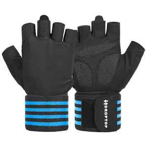 DROPTOP Weight Lifting Gloves for Men & Women Wrist Support Gym Workout Gloves - Black and BlueStripes