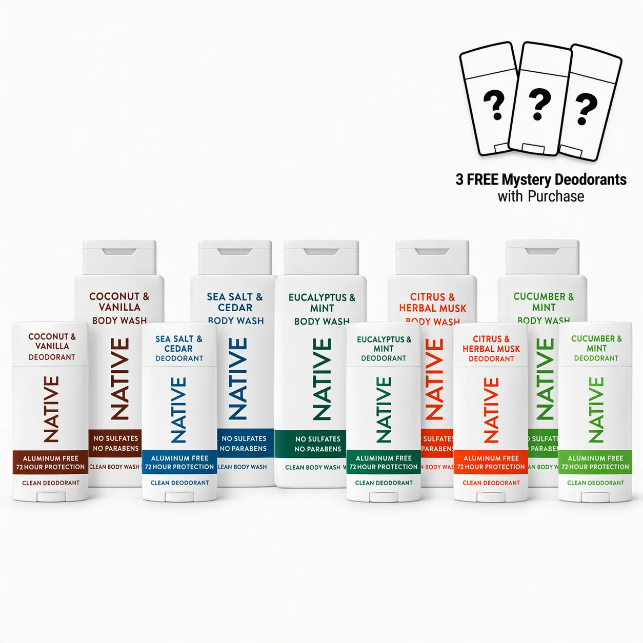 NATIVE Deodorant & Body Wash Duos (10pc set)  - Aluminum-Free Deodorant and Sulfate-Free Hydrating Body Wash 10 pc Set + 3 Gifts with Purchase