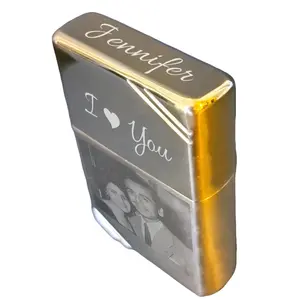 Custom Engraved Vintage High Polish Brass Zippo Lighter with Slashes, Flatter Lid, Personalized Options Available, Black Gift Box, Metal Lighter
