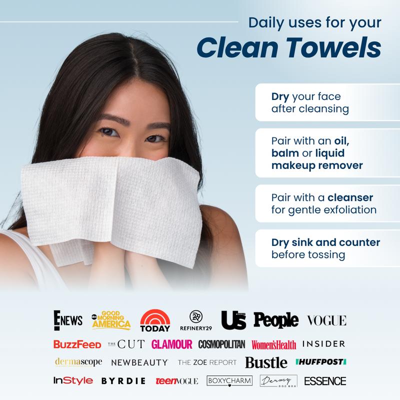 Clean Skin Club Clean Towels® 100% USDA Biobased Face Towel Disposable Eczema Association Accepted Makeup Remover Dry Wipes Ultra Soft 1 Pack 25 Ct for Facial Cleansing