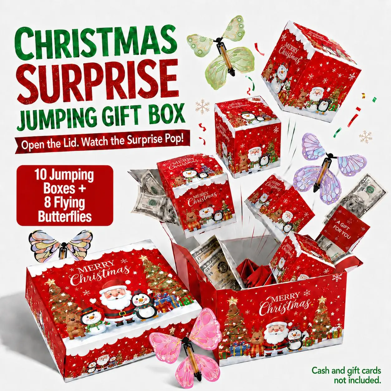Surprise Gift Box with 10 Pop-Up Mini Boxes & 8 Flying Butterflies, Exploding Prank Box for Birthdays, Christmas, Anniversaries and Special Occasions