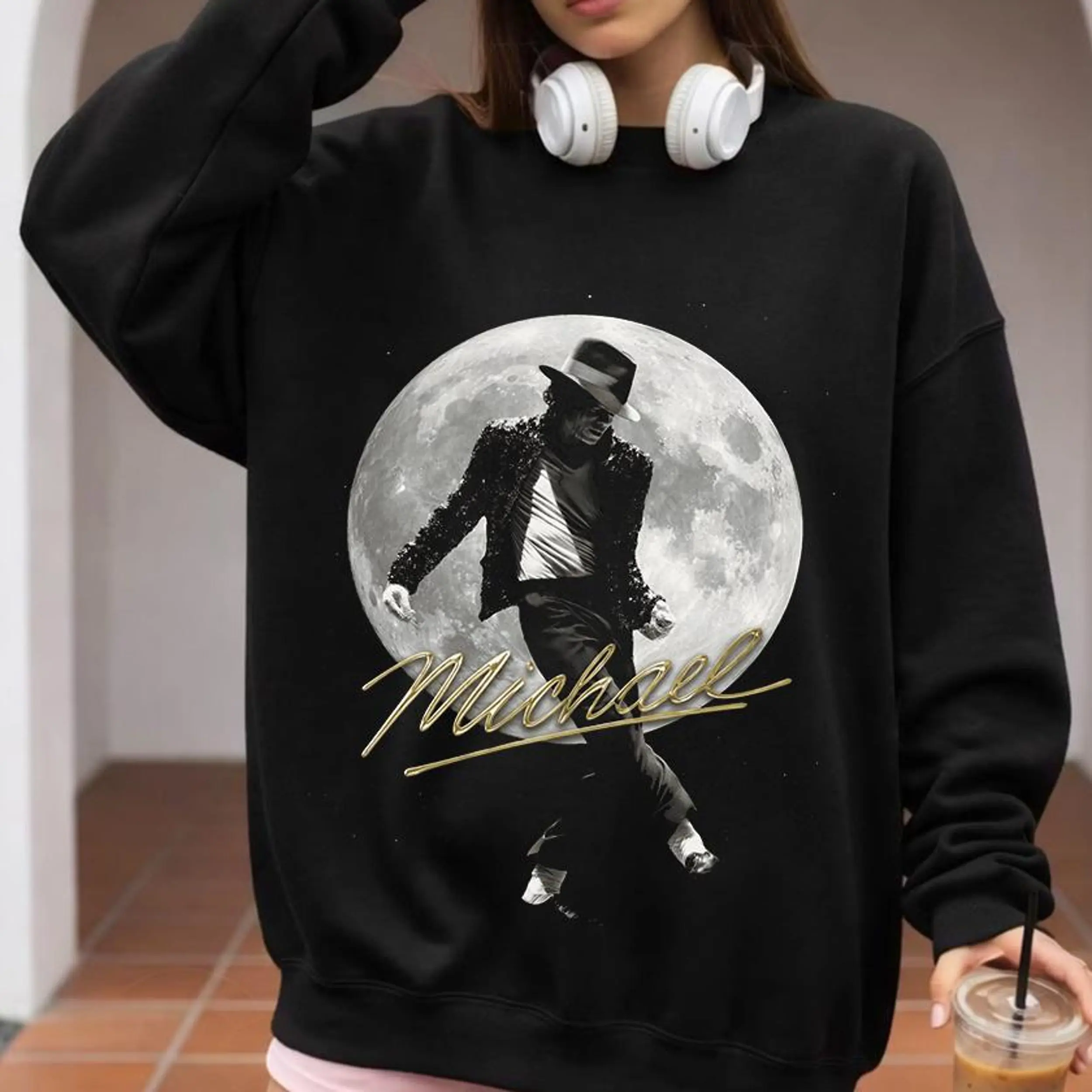 Michael Jackson Halftone Graphic Sweatshirt, MJ King of Pop 90s Pullover Hoodie For Men & Women