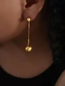 Retro Metal Wind Plated 18k Gold Stainless Steel Spherical Tassel Earrings, Women's Street Style Geometric Spherical Pendant Earrings, Versatile Earrings