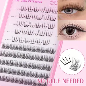 Self Adhesive Natural Eyelash Clusters, Makeup Eyelash, Manga/ Wispy/ KPOP Look, No Glue Needed Press On Lashes, Ultra-Thin & Lightweight, Fairy Eyelash Extensions with Tweezers, Easy Apply for Beginners (C Curl, No Residue, Long Lasting)