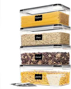 Airtight Food Storage Containers with Lids 4PCS Set 3.2L, Plastic Spaghetti Canisters for Pasta organizer, BPA Free Air Tight Kitchen Pantry OrganizationGift.
