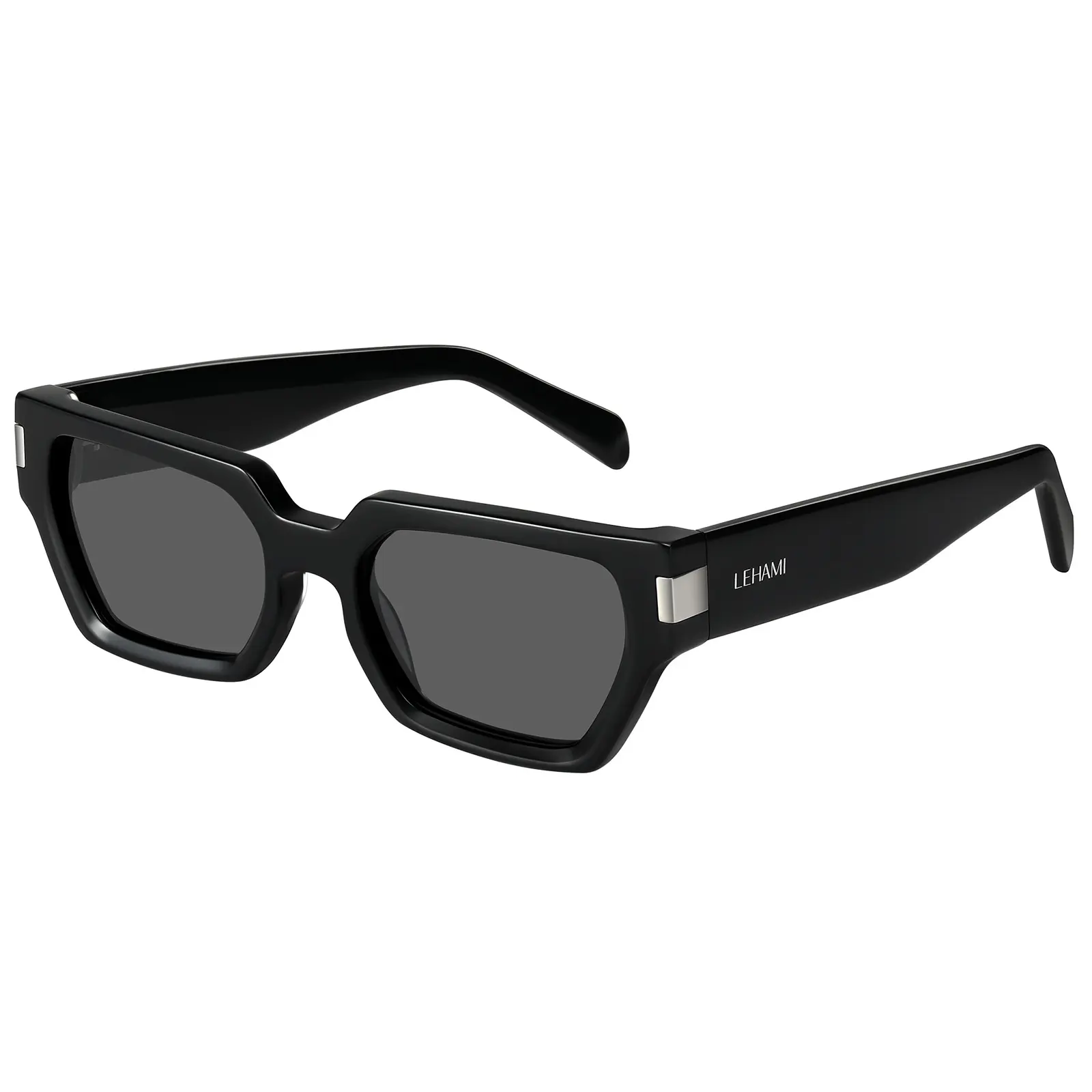 LEHAMI Acetate Polarized Sunglasses for Women Trendy Rectangle Womens Sunglasses UV Protection Fashion Shades Ladies Sun Glasses, Black/Gray