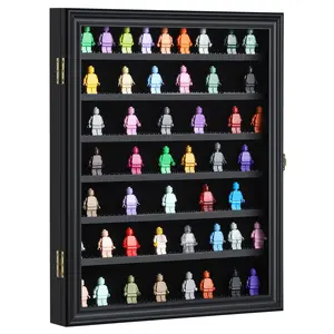 Minifigure Display Case - Miniature Action Figure Display Box - Wall Mount Figures Memorabilia Display Cabinet for with Uv Protected Anti Fade 92% Clear for Small Objects Lockable Large Black