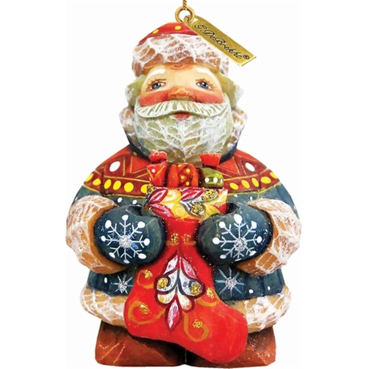 212 MAIN Handcrafted Wooden Christmas Santa Claus Ornament - 3 in. G.Debrekht Holiday Stocking Surprise Decor for Christmas Trees