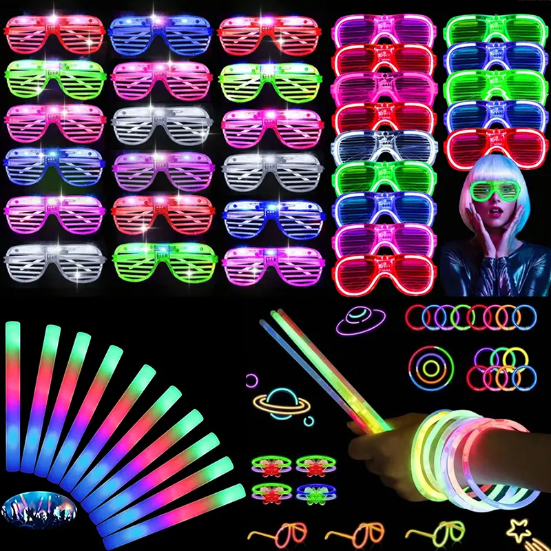 135 pieces of luminous party supplies set: 12 luminous glasses, 23 foam fluorescent rods, 100 liquid luminous rods, suitable for wedding Christmas decoration, carnival, Halloween concert