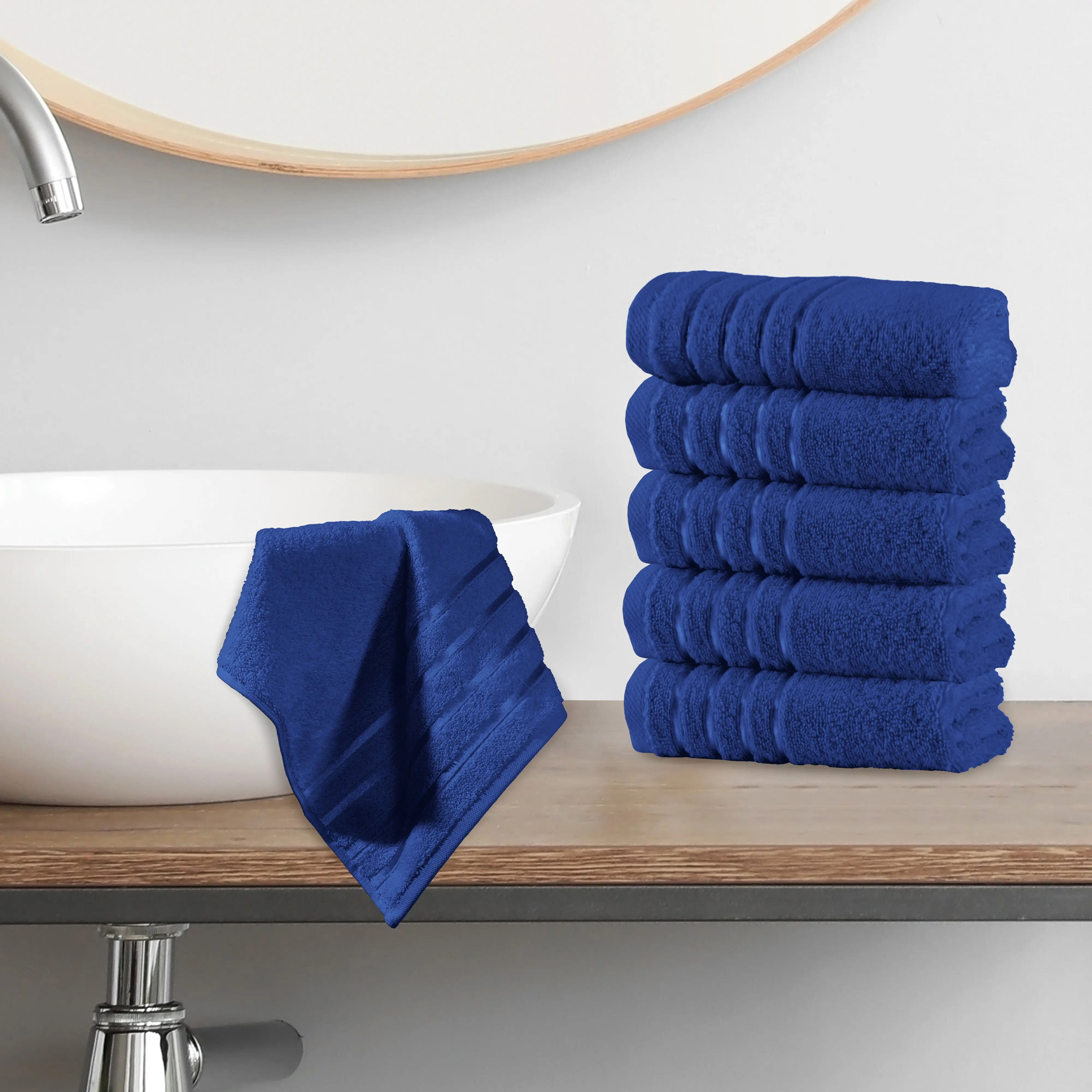 Elegant Comfort 6-Pack 4-Line Stripe Turkish Cotton Washcloths – Classic Design, 13in x 13in