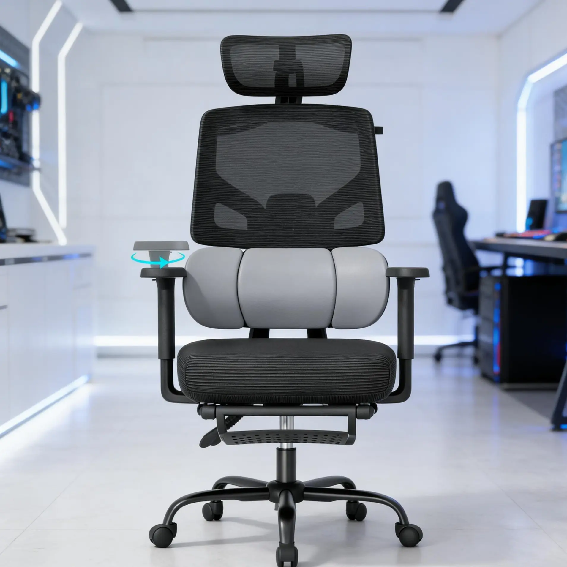 Mr IRONSTONE Office Computer Desk Chair with Lumbar Support, Ergonomic High-Back Mesh Rolling Work Swivel Chairs with Footrest, 90-120° Tilt Lock and Wide Cushion, Comfy Arms for Home,Bedroom,Study,Student,400 Lbs Capacity