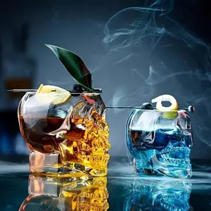 Skull Design Funny Glass Cup, Double Wall Glass Cup, 1pc Heat & Cold Resistant Glass Cup, Drinking Cup for Vodka, Whiskey, Cocktails, Perfect for Halloween Parties