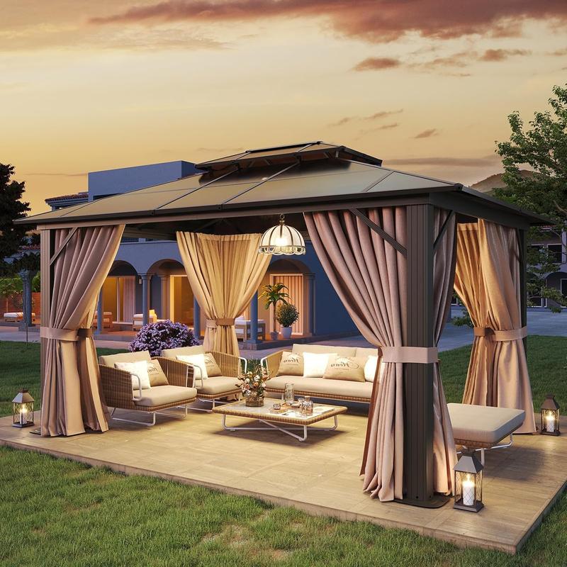 【2 Packages Shipping】Aoxun 10'x12' Hardtop Gazebo, Aluminum Frame Permanent Pavilion with Curtains and Netting, Outdoor Polycarbonate Gazebo, Double Roof Canopy, for Gardens, Patios, Lawns 【2 Packages Shipping】Aoxun 10'x12' Hardtop Gazebo, Aluminum Frame Permanent Pavilion with Curtains and Netting, Outdoor Polycarbonate Gazebo, Double Roof Canopy, for Gardens, Patios, Lawns