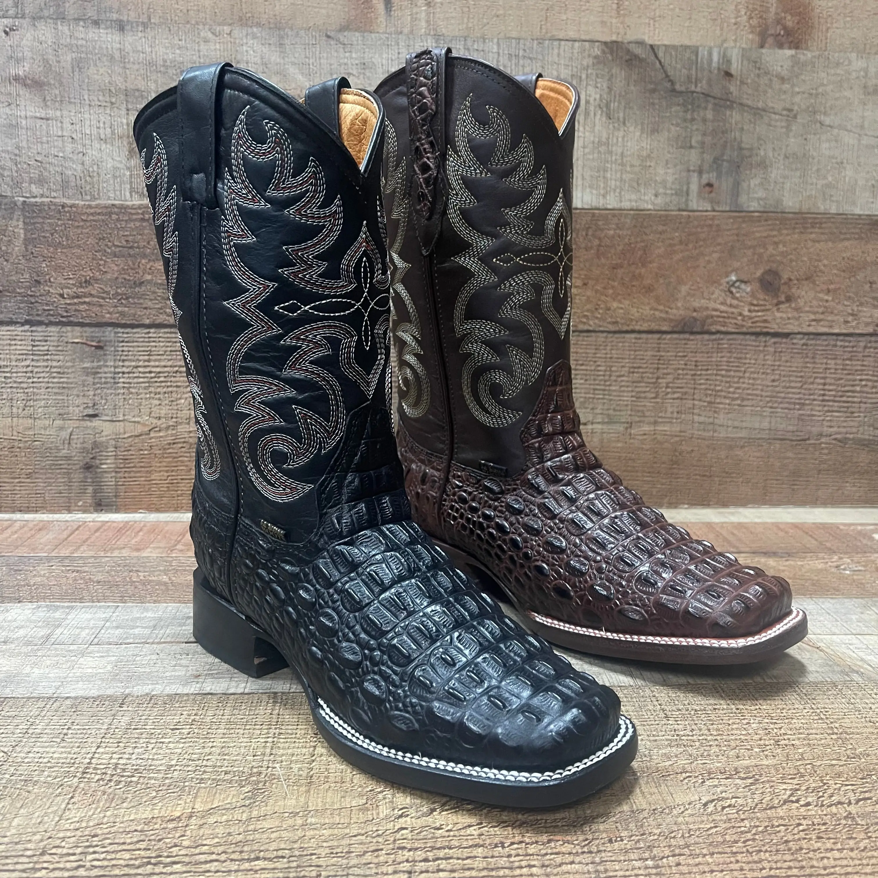 Men's Western Cowboy Rodeo Boots Genuine Cowhide Leather with Crocodile Loin-Embossed Pattern/Bota Est.720