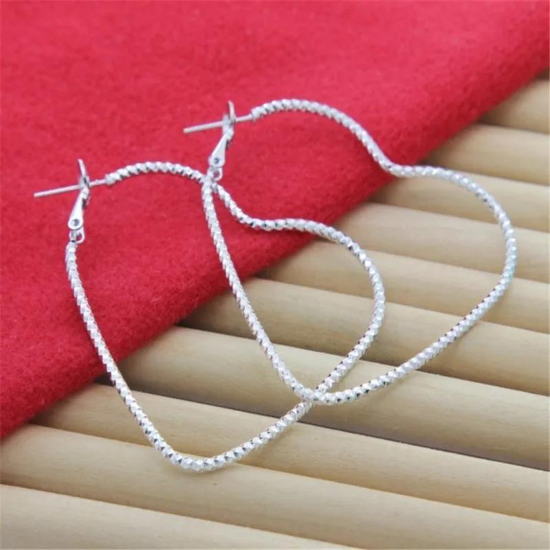 Trendy 925 sterling silver Plated Hoop Earrings for Women, Chunky Silver Earrings for Women Hoop Earrings Heart Hoops Lightweight Hypoallergenic Jewelry,50mm