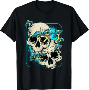 Skull Mushroom Shirt Goth Cottagecore Mushroom Lover Hunting Summer Casual Short Sleeve Cotton T-Shirt