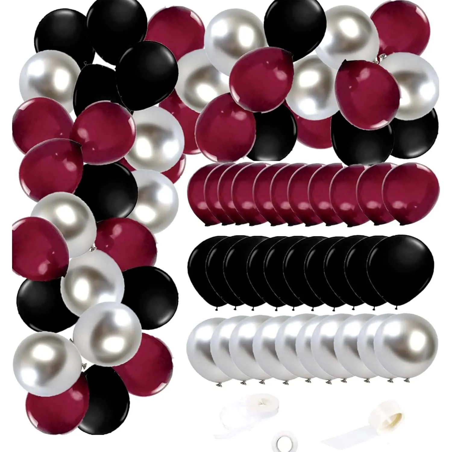 Graduation Party Decorations Maroon Black 2024/Burgundy Black Graduation Decorations/Burgundy Silver Black Balloons 45Pcs Burgundy Black Birthday Decorations