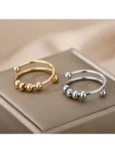 Spiral Bead Anxiety Relief Open Ring Gold Simple Men's and Women's Rotating Bead Finger Ring Handpiece