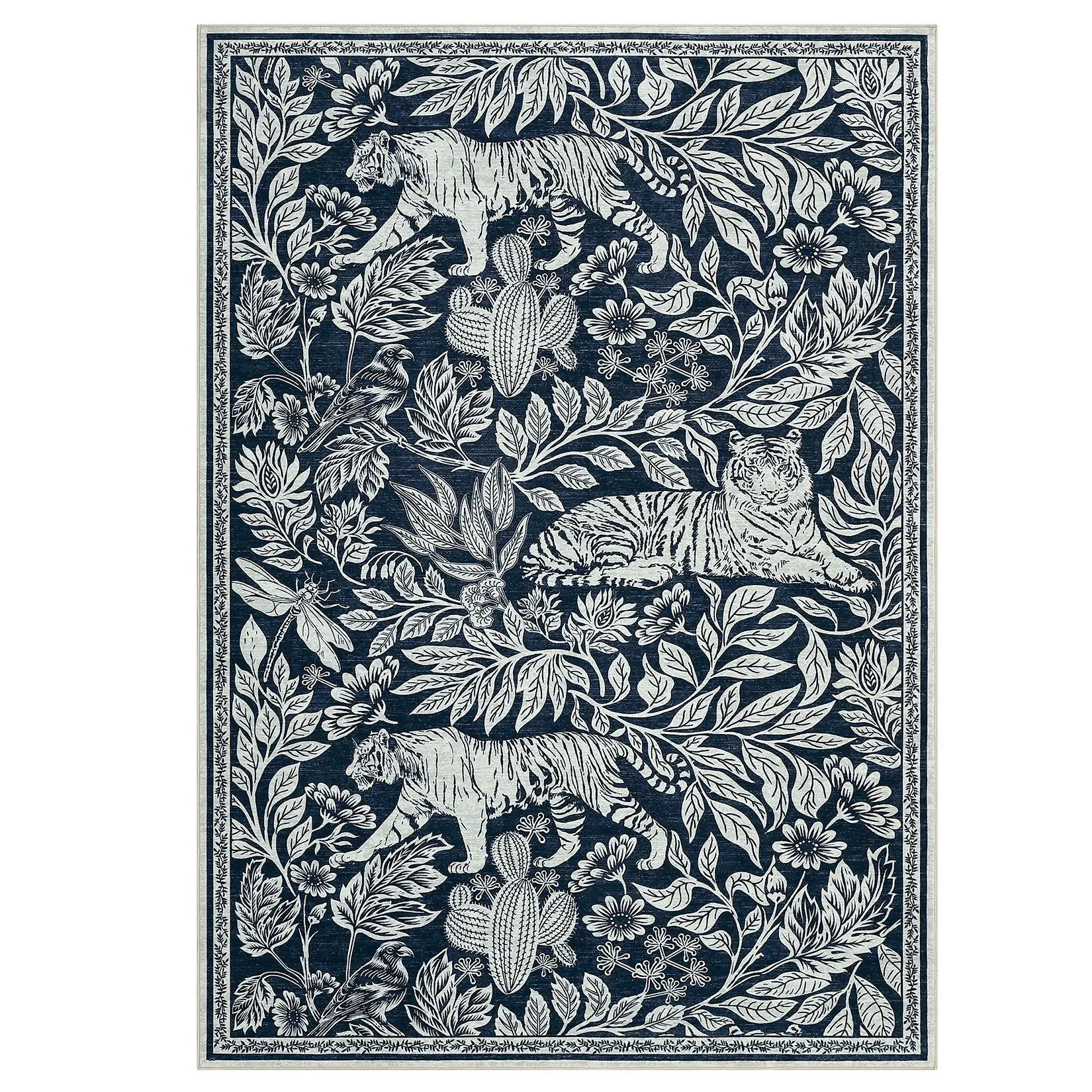9x12 ft Blue Polyester Fiber Rectangular Modern Tiger Print Low Pile Bold Large Oversized Vibrant Area Rug, Stain-Proof, High-Traffic, Machine-Washable for Living Room, Bedroom, Bold Area Rugs, Large Area Rugs