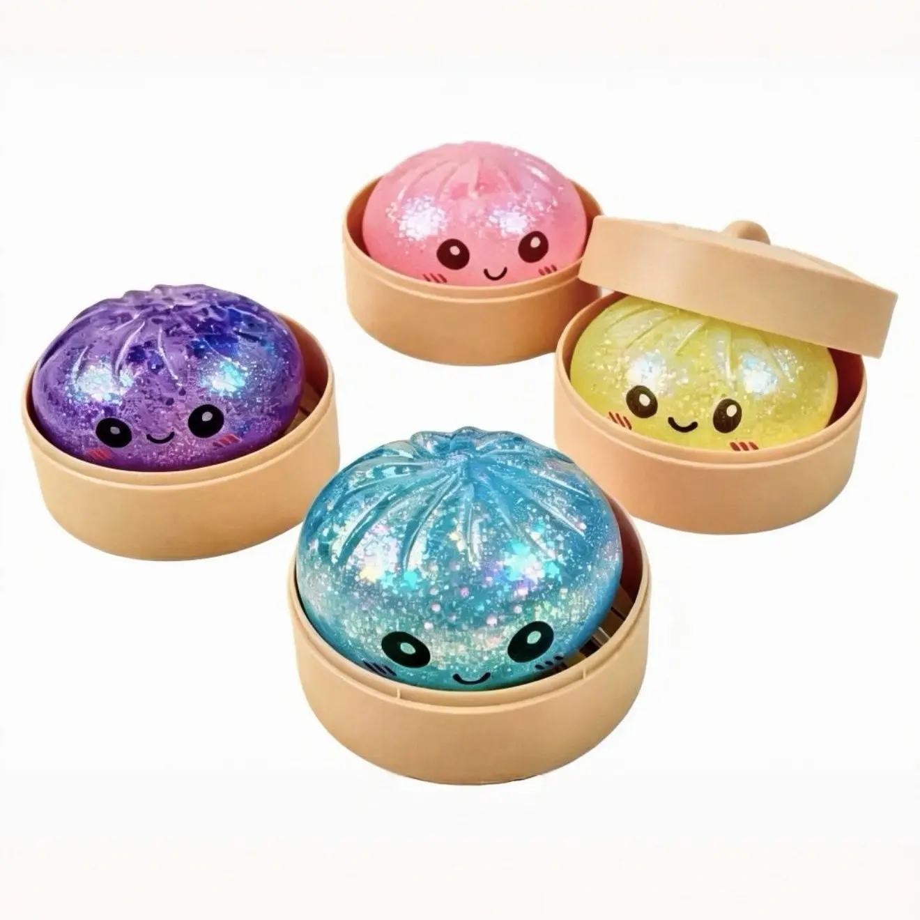 Cute Colorful Soft Fidget Toy, Daily Work & Kids Stress Relief Squeeze Toy，Fixed Style Non Blind Box Steamer Dumpling Squishy, Only Color Random