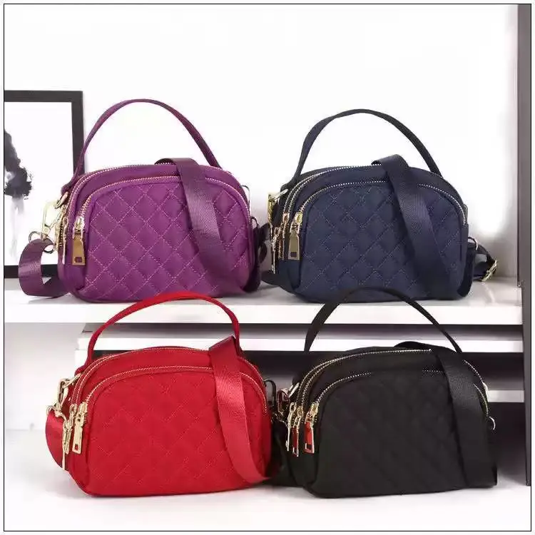 Quilted Crossbody Bags for Women - Basic Nylon Multi-Pocket Design, Small Lightweight with Detachable Crossbody Strap for Travel, Adjustable Strap, Casual, Daily
