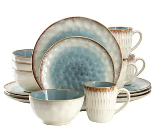16 Piece Stoneware Dinnerware Set, Blue