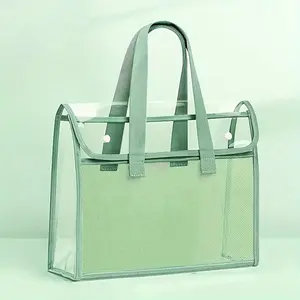 Large Capacity Transparent PVC File Bag, Files Organizer, Multi-Compartment Design for Tablets A4 Paper Stationery, Durable Portable Document Holder