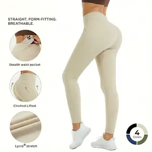 MIA PRISTINE Leggings High Waisted Butt Lifting Tummy Control Hidden Waist Pocket Curved Seam Sculpt Lycra Stretch for Women Gym Pilates Yoga Sculpting