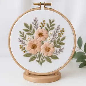 Beginner Embroidery Kit, Elegant Cross Stitch Set, Bouquet Style, DIY Embroidery Lovers, Hand Embroidery, Includes Printed Cotton Fabric, Thread, Needle, Chart, Embroidery Craft