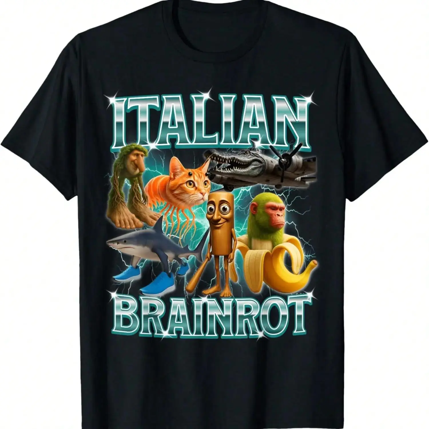 Menswear Shortsleeve Tshirt, Casual Graphic Tee with Funny Italian Brainrot Chihuahua Meme, Premium Cotton Fabric