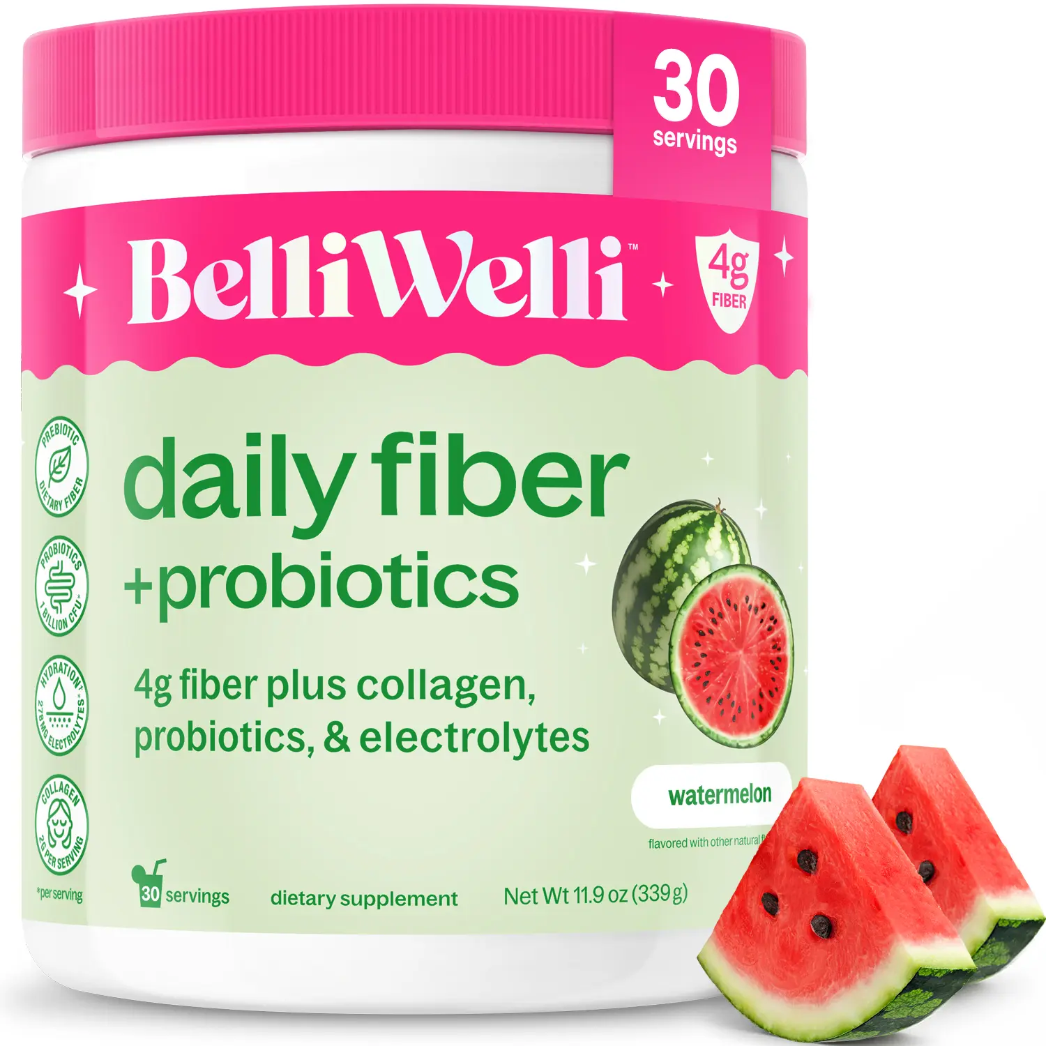 BelliWelli Daily Fiber + Probiotics - Watermelon - 30 Day