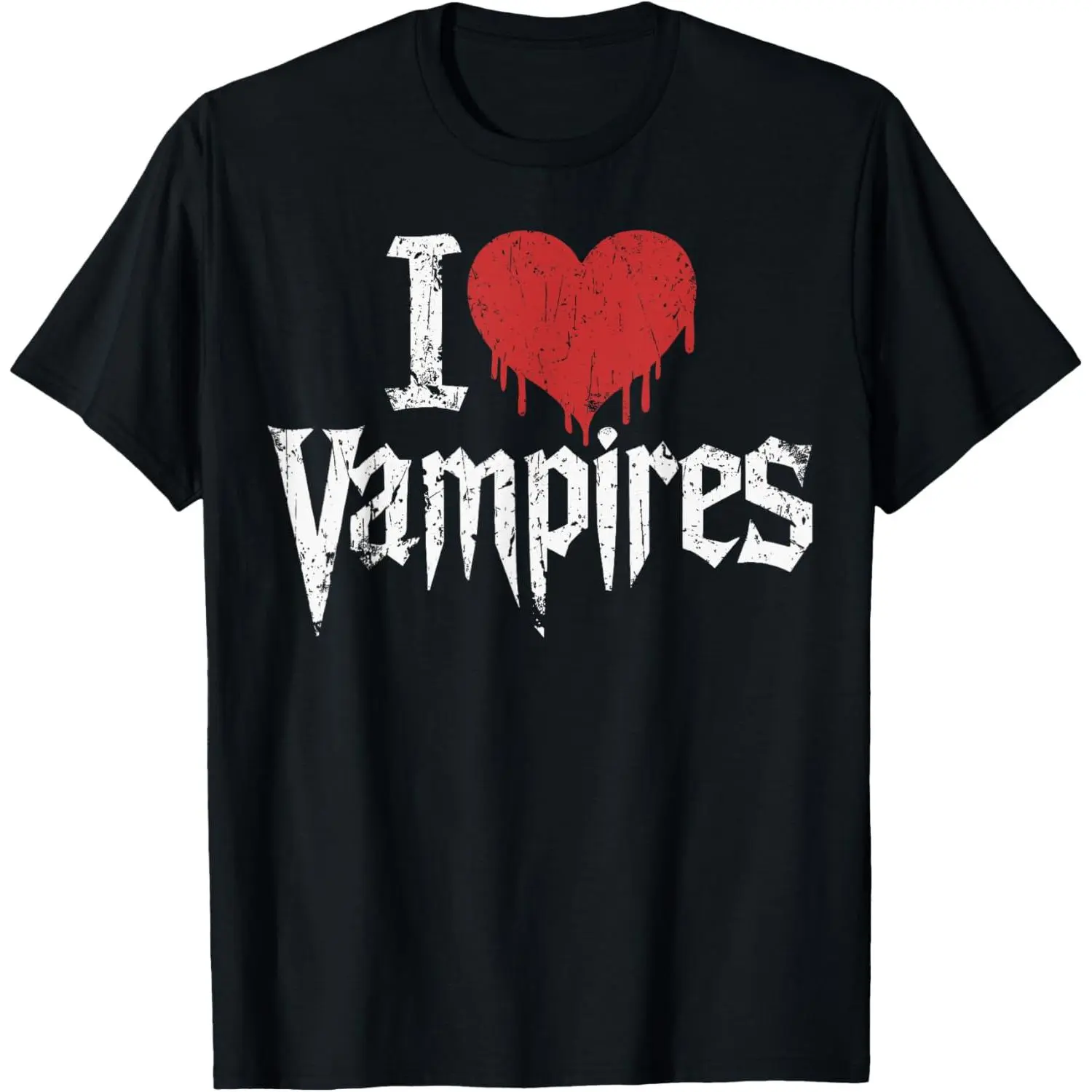 I Love Vampires I Red Heart Vampires Grunge Halloween Horror T-Shirt,Made in USA