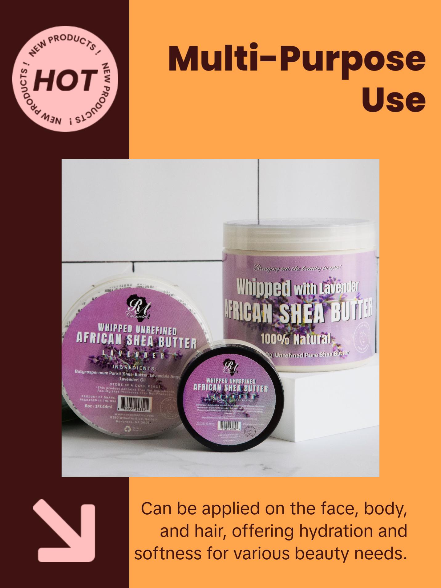 Whipped Shea Butter Lavender - 100% Pure and Natural African Shea Butter for Men & Women - Ultimate Handcrafted Moisturizer with Essential Vitamins for Radiant Skin & Luscious Hair Whipped Shea Butter Lavender - 100% Pure and Natural African Shea Butter for Men & Women - Ultimate Handcrafted Moisturizer with Essential Vitamins for Radiant Skin & Luscious Hair