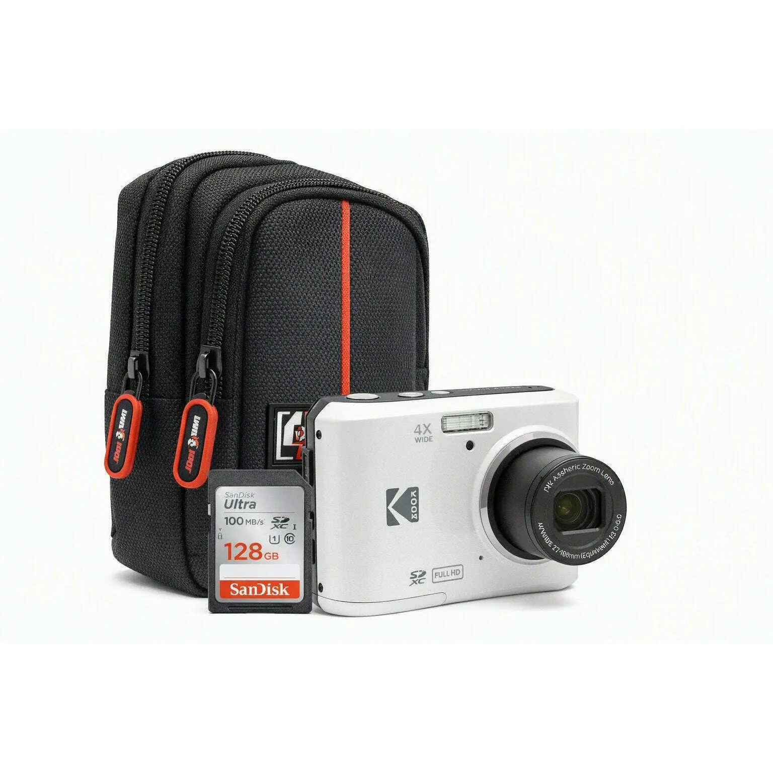 Kodak PIXPRO FZ45 16MP Digital Camera, White + 128GB Premium Photography Bundle
