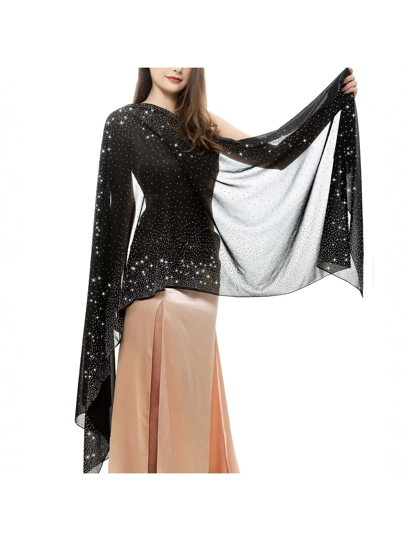 Women's Shawl Evening Party Formal Dress Chiffon Shawl Sparkly Chic Transparent Wedding Scarf Starry Shawl Scarf Wrap