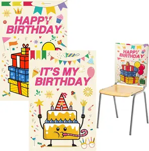 Set of 2 Happy Birthday Chair Covers for Classroom 16.5x22.4 Inch Student Birthday Seat Cover for Classroom Chair  to School  Washable Party Decorations for School  Celebration
