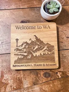 Pacific Northwest Washington State Engraved Wood Coasters