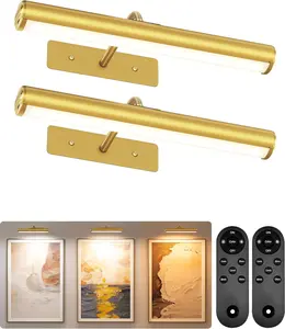 EVALO Picture Light for Wall,⁠13-Inch Wireless Rechargeable 4000mAh LED Art Light with Remote, Dimmable 3 Color Temps, Battery Operated Wall Light for Living Room, Bedroom, Gallery (Gold, 2 Pack)