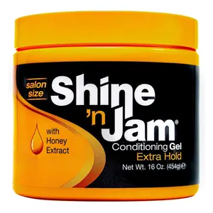 Ampro Shine 'n Jam Conditioning Gel Extra Hold 16 Ounce Jar with Honey Extract Salon Size - Haircare Product