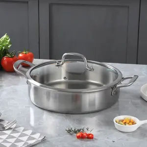 Tri-Ply Stainless Steel Saute Pan 5QT, 12 Inch Deep Frying Pan with lids, 3-layer Large Skillet with Stay Cool Handle, Induction Pan, Durable, Compatible with All Cooktops Up to 500℉