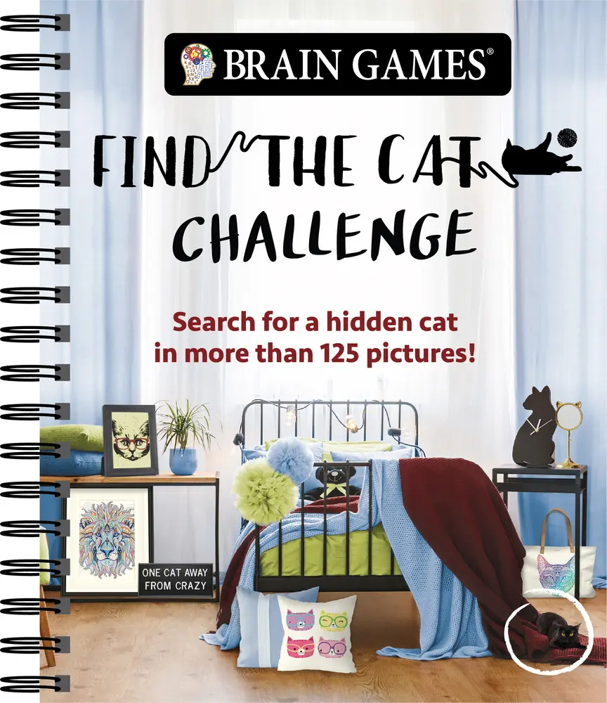 USED Book - Brain Games - Find the Cat Challenge: Search for a Hidden Cat in More Than 125 Pictures! Volume 2 by Publications International Ltd (Spiral-bound) - english